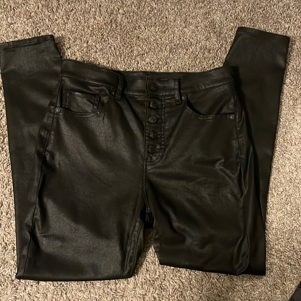 Express high rise skinny waxed denim